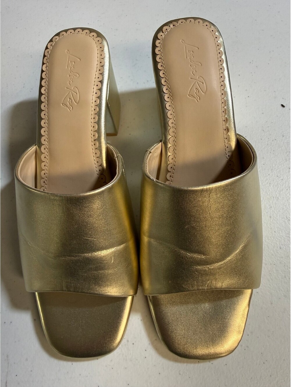 London Rag Women's Gold Open Toe Block Heel Mules Size US 8